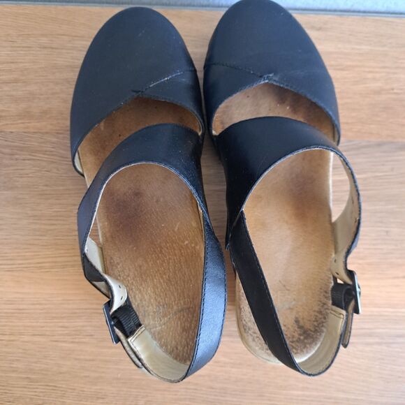 Dansko Thea Leather Clogs Slingback Sandals Wood Cut Out Black Womens 38 7 7.5 - Picture 6 of 10